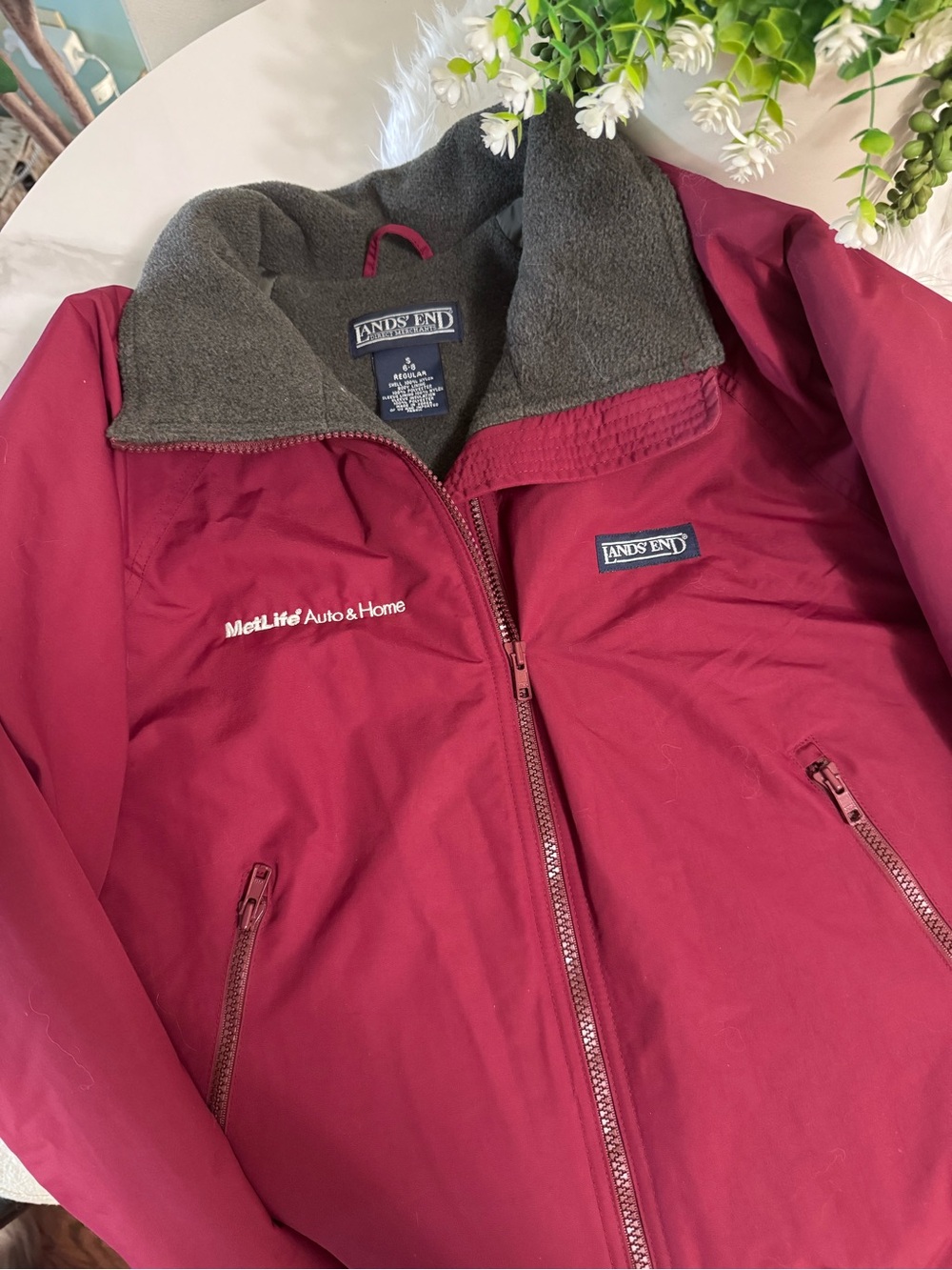 Vintage Lands’ End MetLife Fleece Lined Jacket Women’s S Burgundy